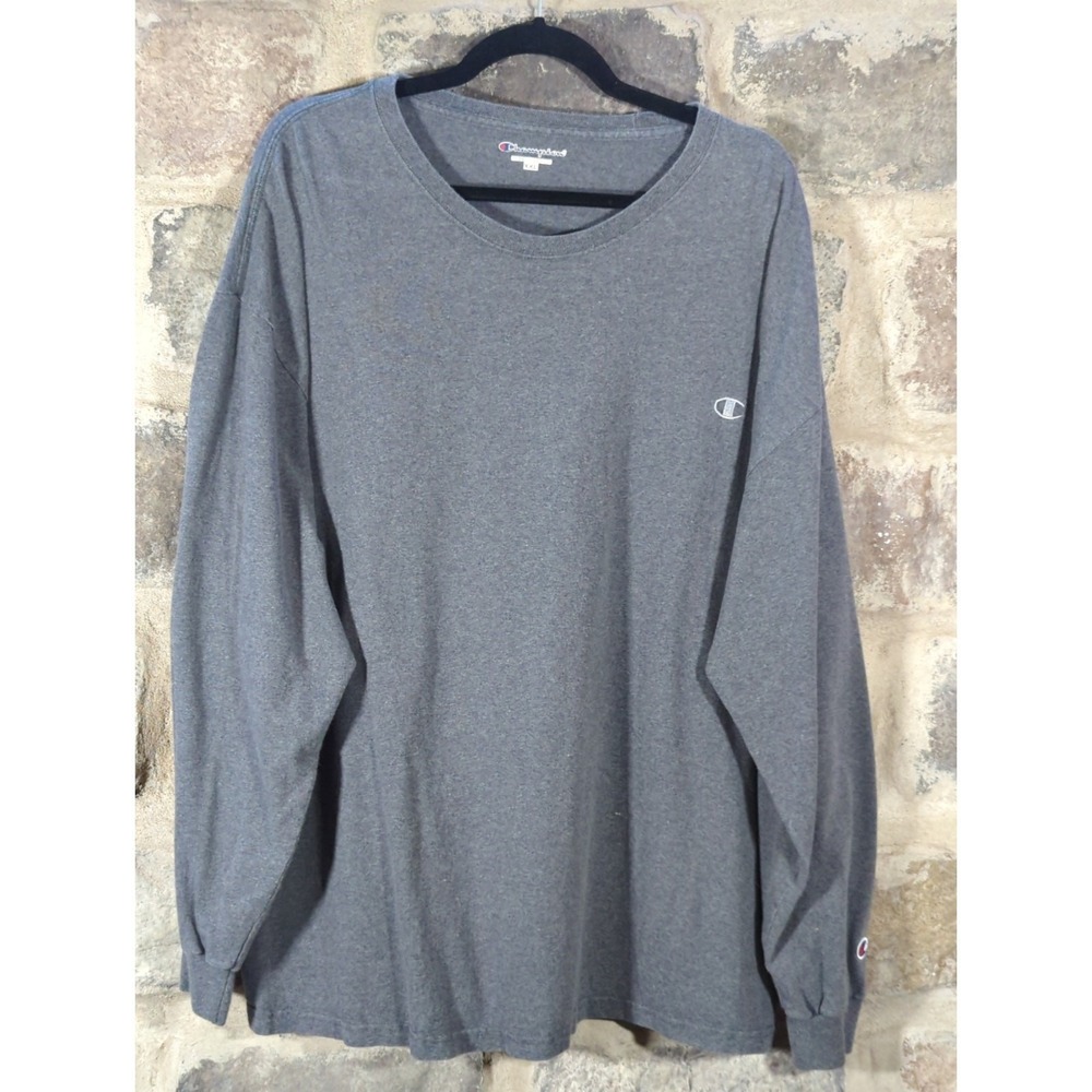 Champion Men's Gray Long Sleeve T-Shirt Big Size XXL Crew Neck Casual Athletic